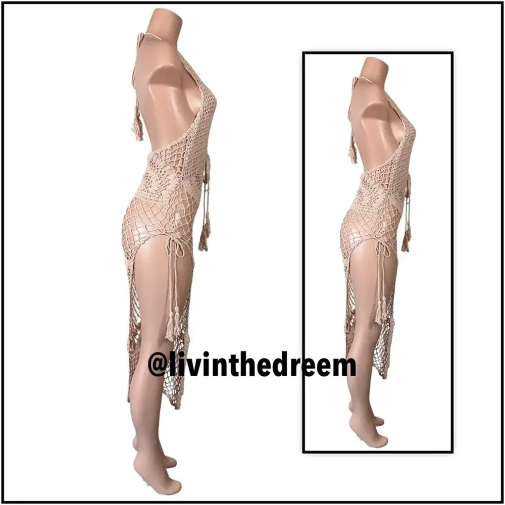 Frankies Mauve Crochet Bikinis Sunrise Cover Up Dress SZ L $250